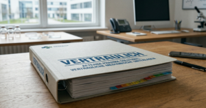 ordner mit vertraulichen inhalten auf einem schreibtisch