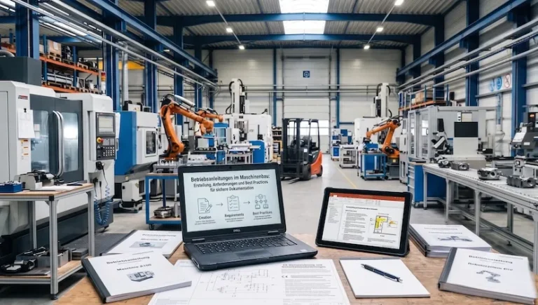 gedruckte und digitale technische dokumentation in lagerhalle